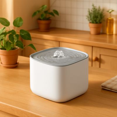Fontaine à eau pour chat PIVOINE blanche, élégante et raffinée, idéale pour une hydratation pure et continue.
